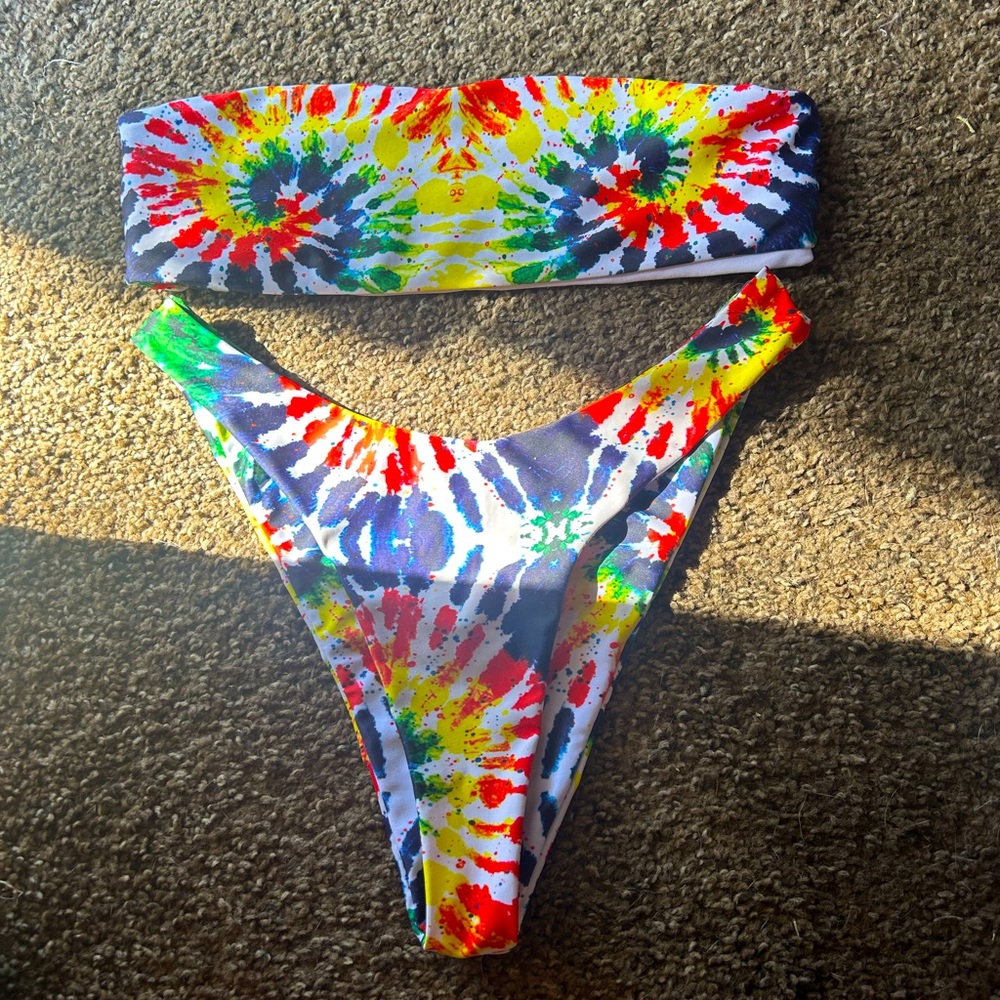 Tie dye tube top high wasted bikini